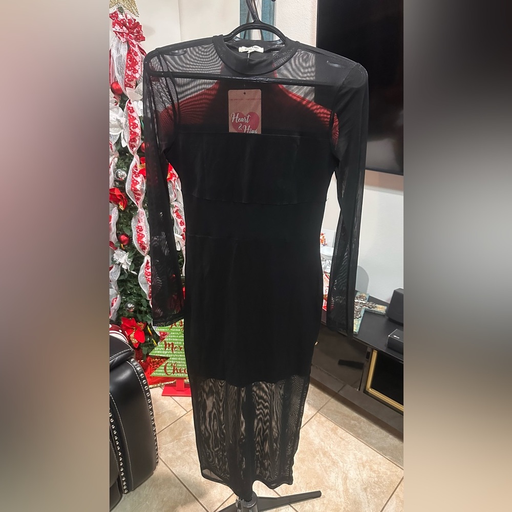 Heart Hips Black Mesh Long Sleeve Dress